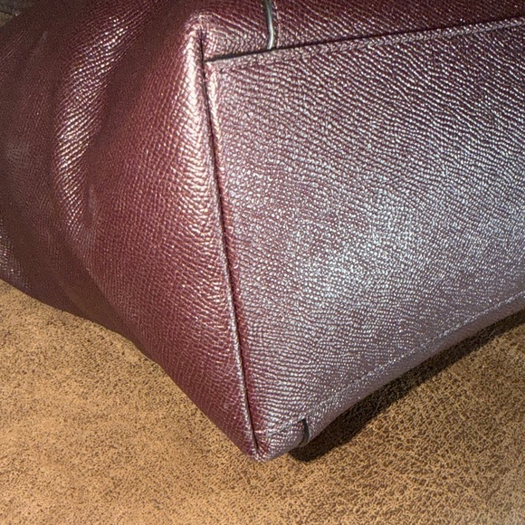 Coach Glittery Brown Leather Tote with Floral Scarf - Picture 12 of 15